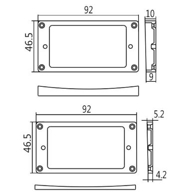 the body and the other higher profile mount fits at the bridge end